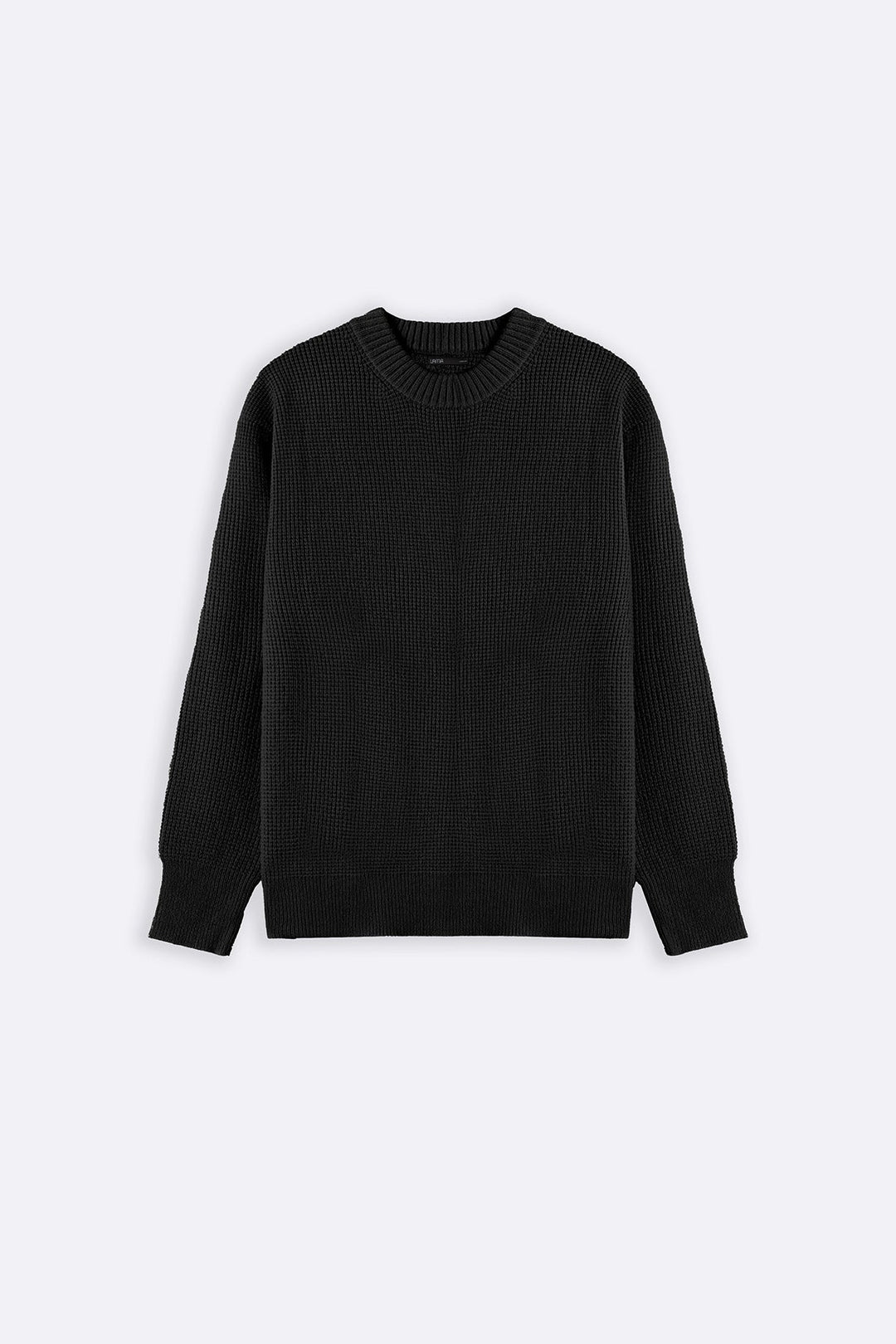 BLACK WAFFLE KNIT SWEATER
