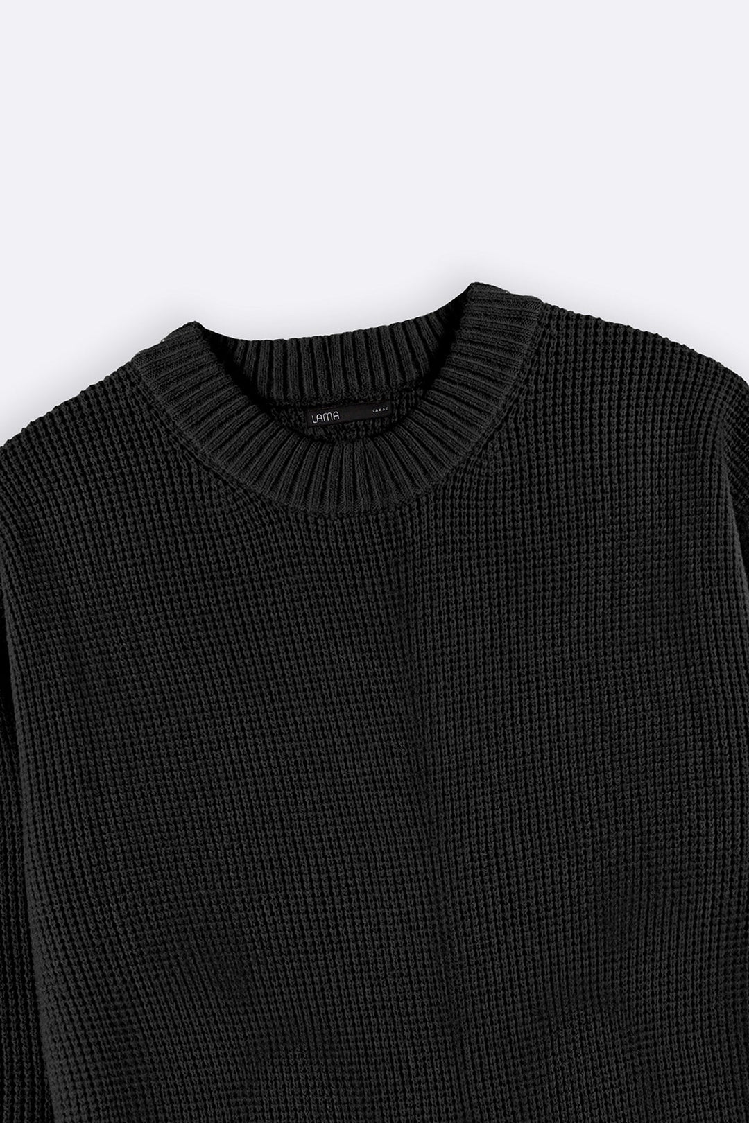 BLACK WAFFLE KNIT SWEATER