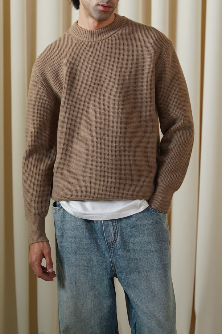 SAND WAFFLE KNIT SWEATER