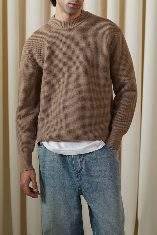 SAND WAFFLE KNIT SWEATER