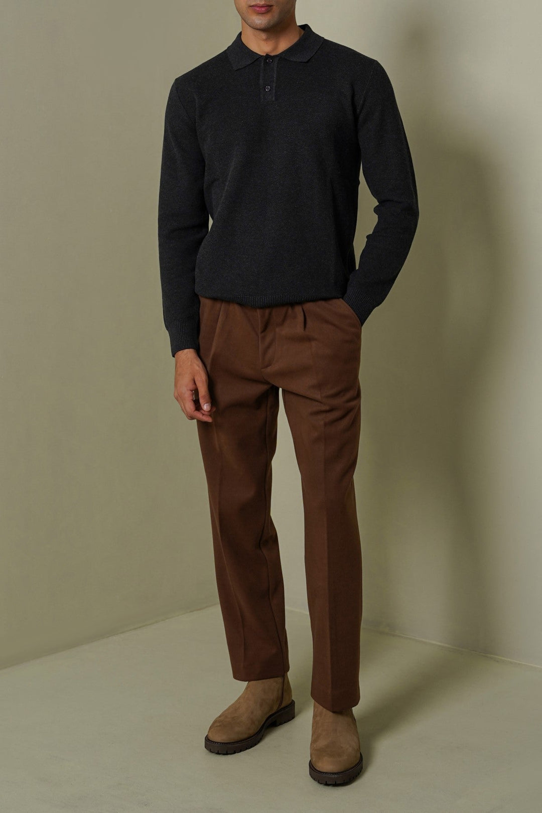 CHARCOAL ACADEMY POLO SWEATER