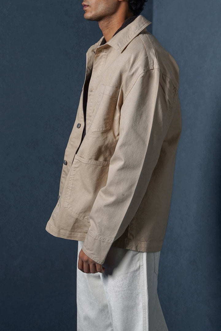 BEIGE TWILL UTILITY JACKET