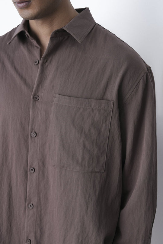 BROWN-RELAXED TWILL SHIRT