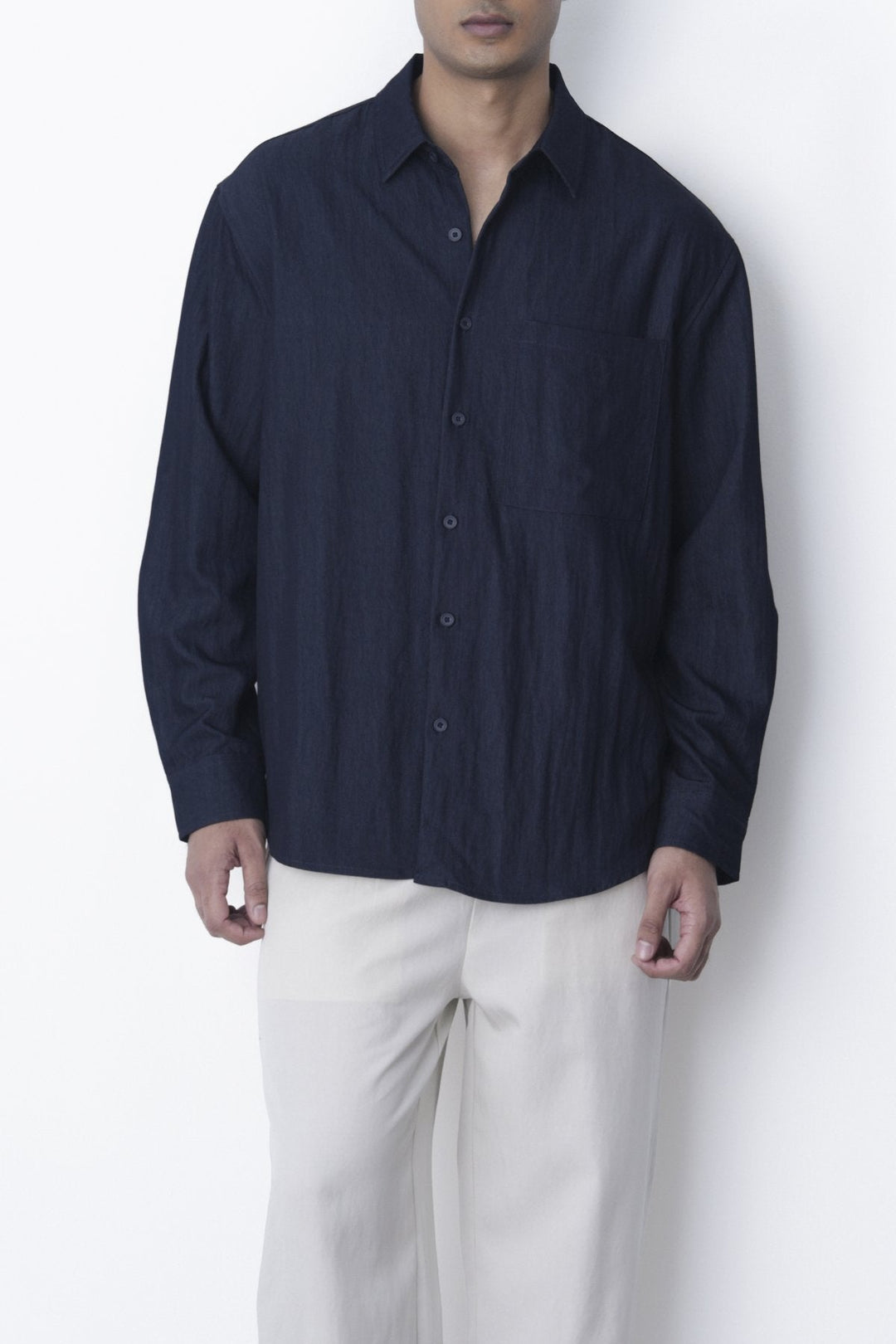 NAVY-RELAXED TWILL SHIRT