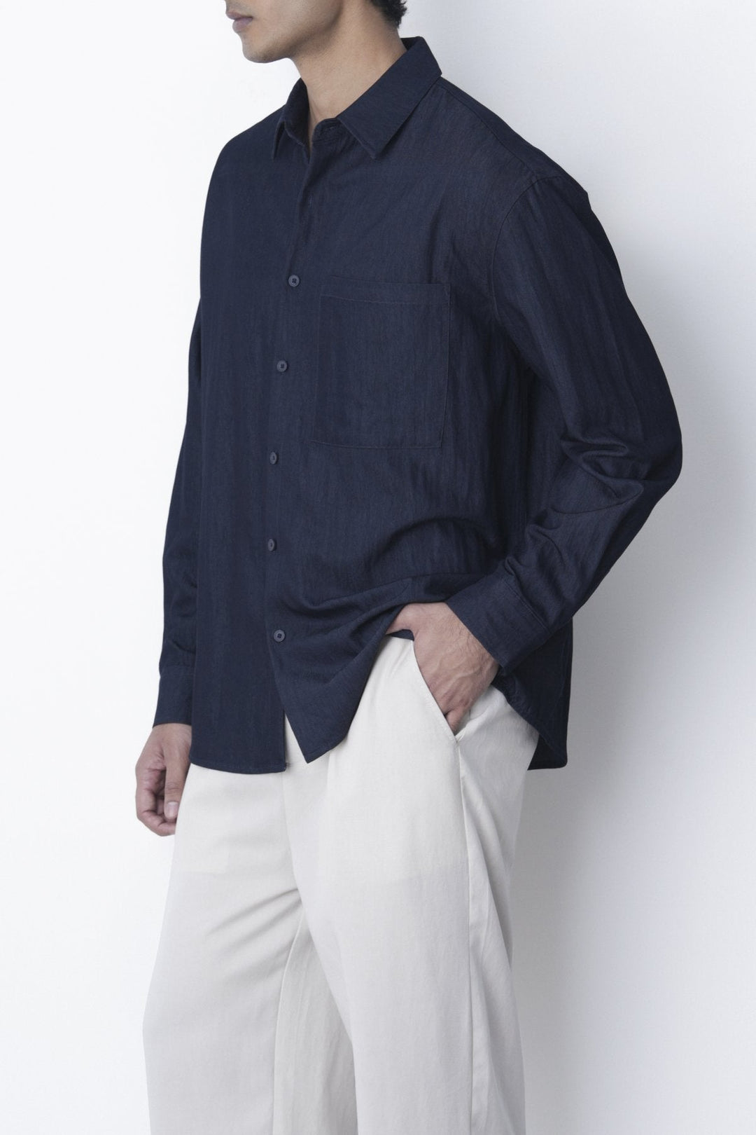 NAVY-RELAXED TWILL SHIRT