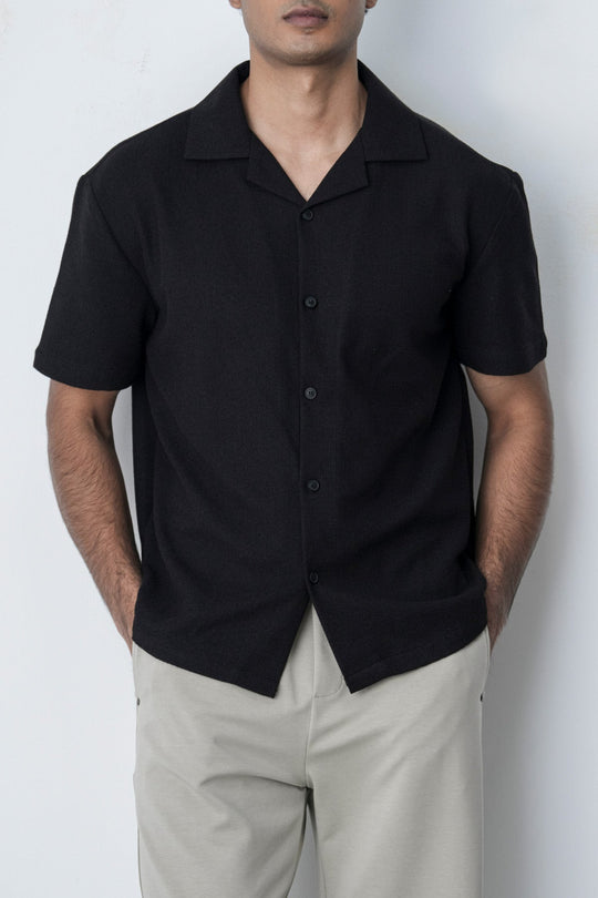 BLACK RESORT COLLAR SHIRT
