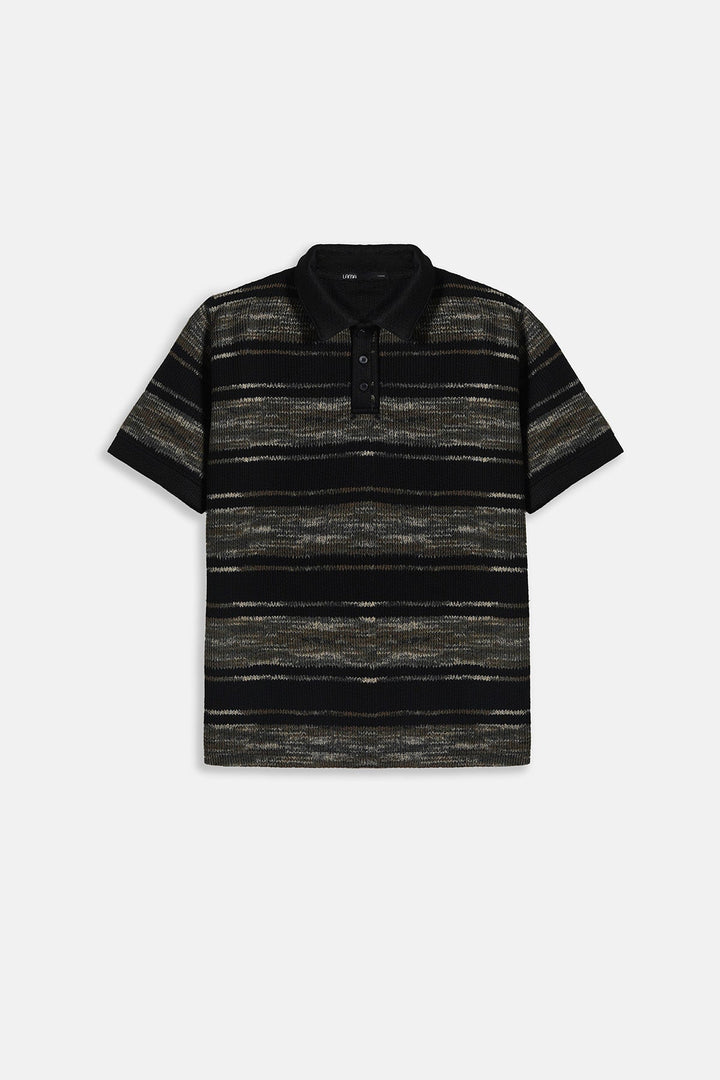 BLACK STRIPED HEAVY TEXTURED POLO
