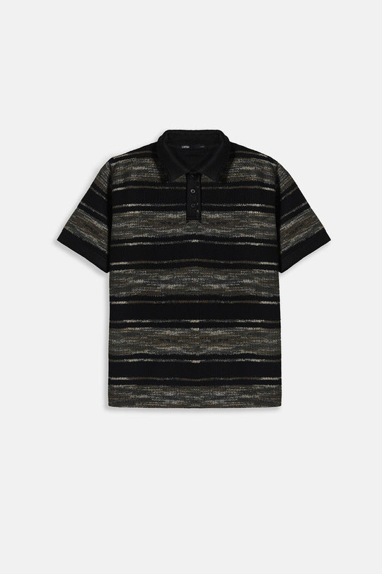 BLACK STRIPED HEAVY TEXTURED POLO