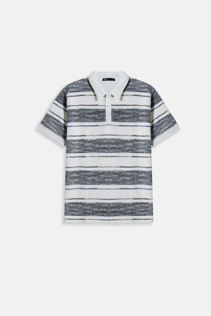 IVORY STRIPED HEAVY TEXTURED POLO