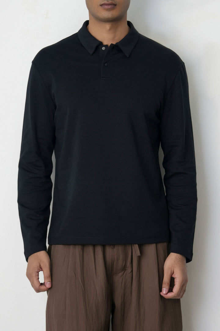 BLACK HERITAGE LONG SLEEVE POLO