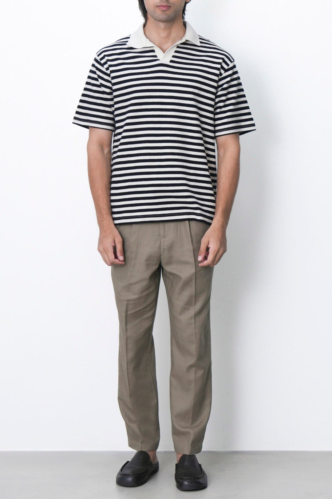 IVORY BLACK STRIPED COTTON POLO