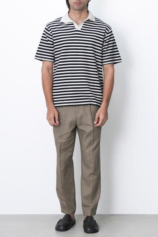 IVORY BLACK STRIPED COTTON POLO