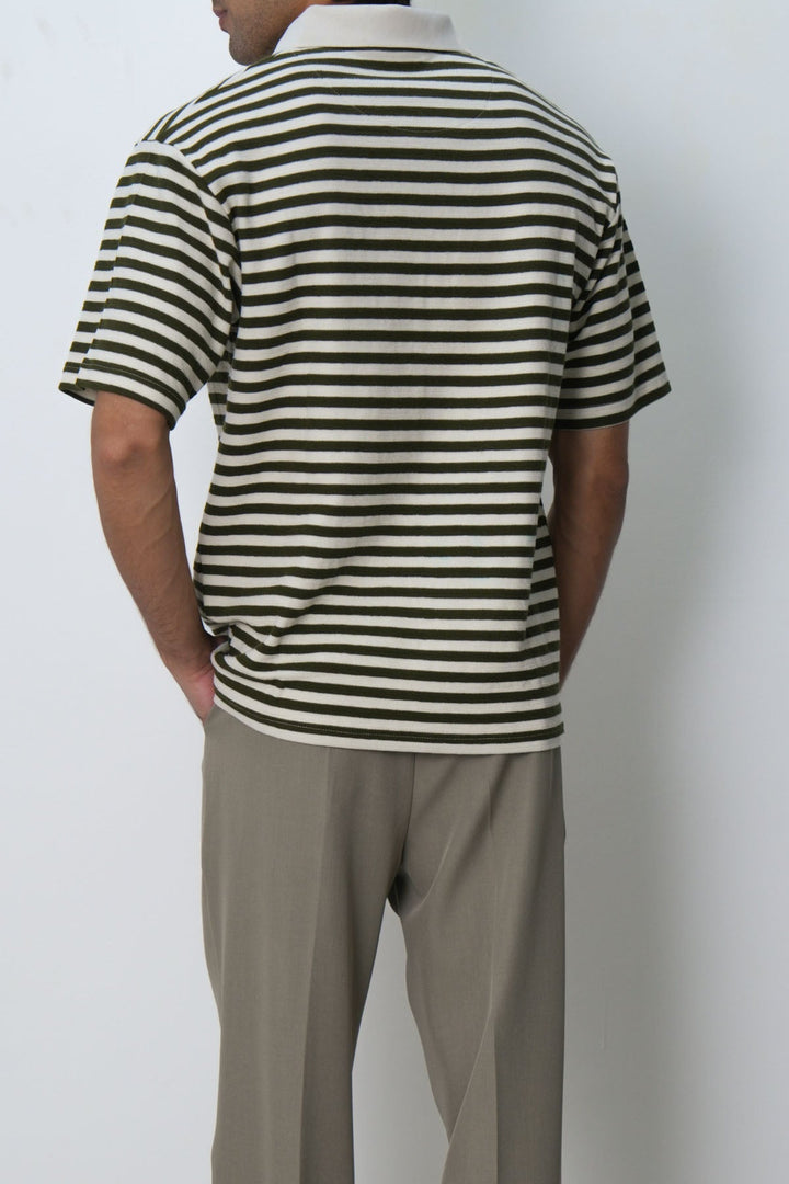 OLIVE IVORY STRIPED POLO