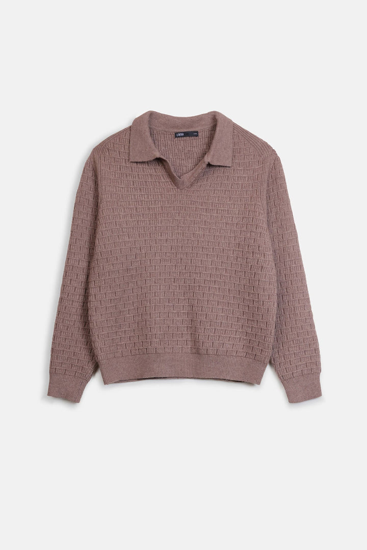 OPEN COLLAR TEXTURED POLO