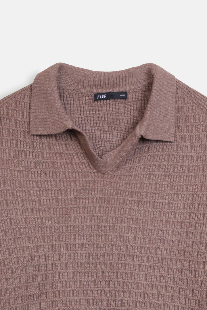 OPEN COLLAR TEXTURED POLO