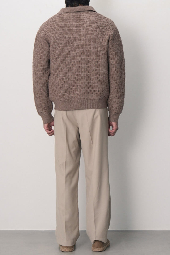 OPEN COLLAR TEXTURED POLO
