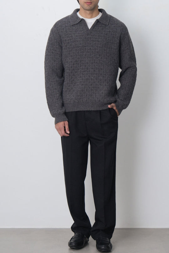 OPEN COLLAR TEXTURED POLO