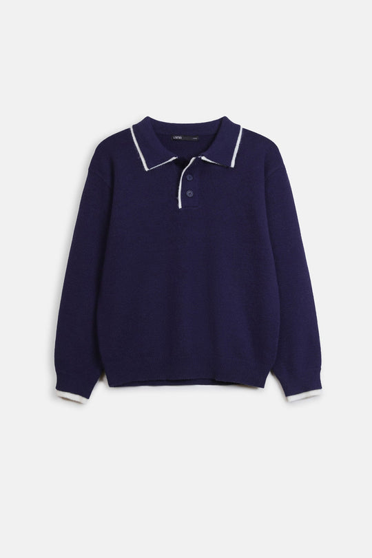 CONTRAST TRIM POLO SWEATER