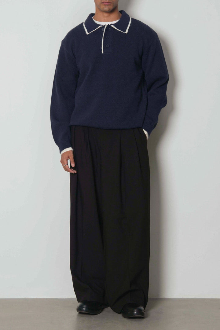 CONTRAST TRIM POLO SWEATER