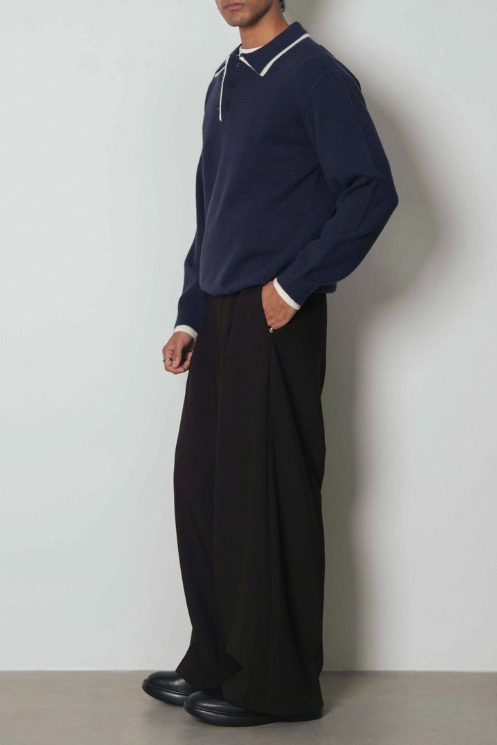 CONTRAST TRIM POLO SWEATER