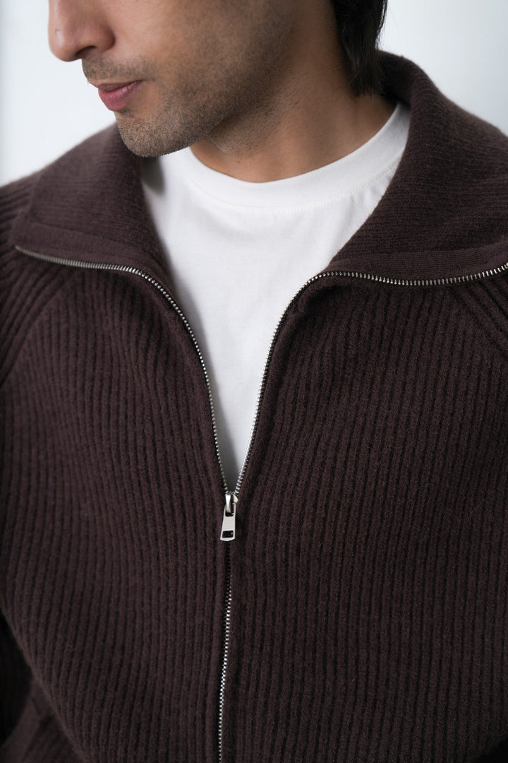 RIBBED ZIPPER CARDIGAN