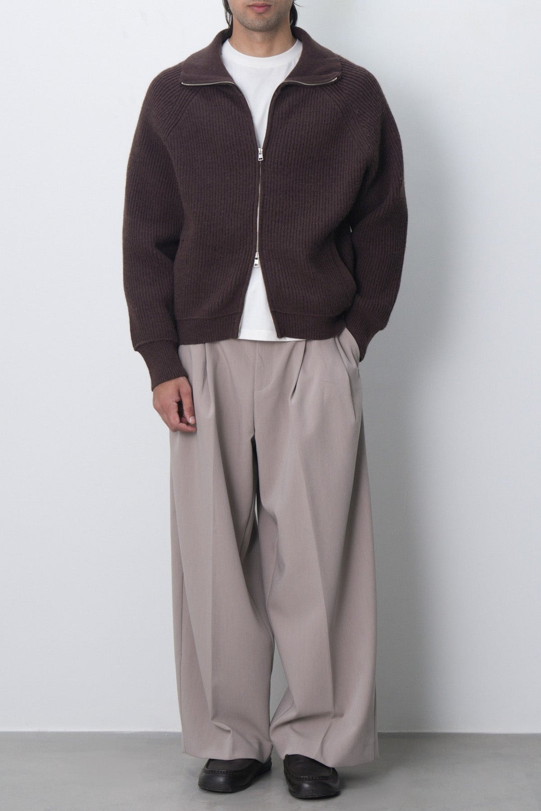 RIBBED ZIPPER CARDIGAN