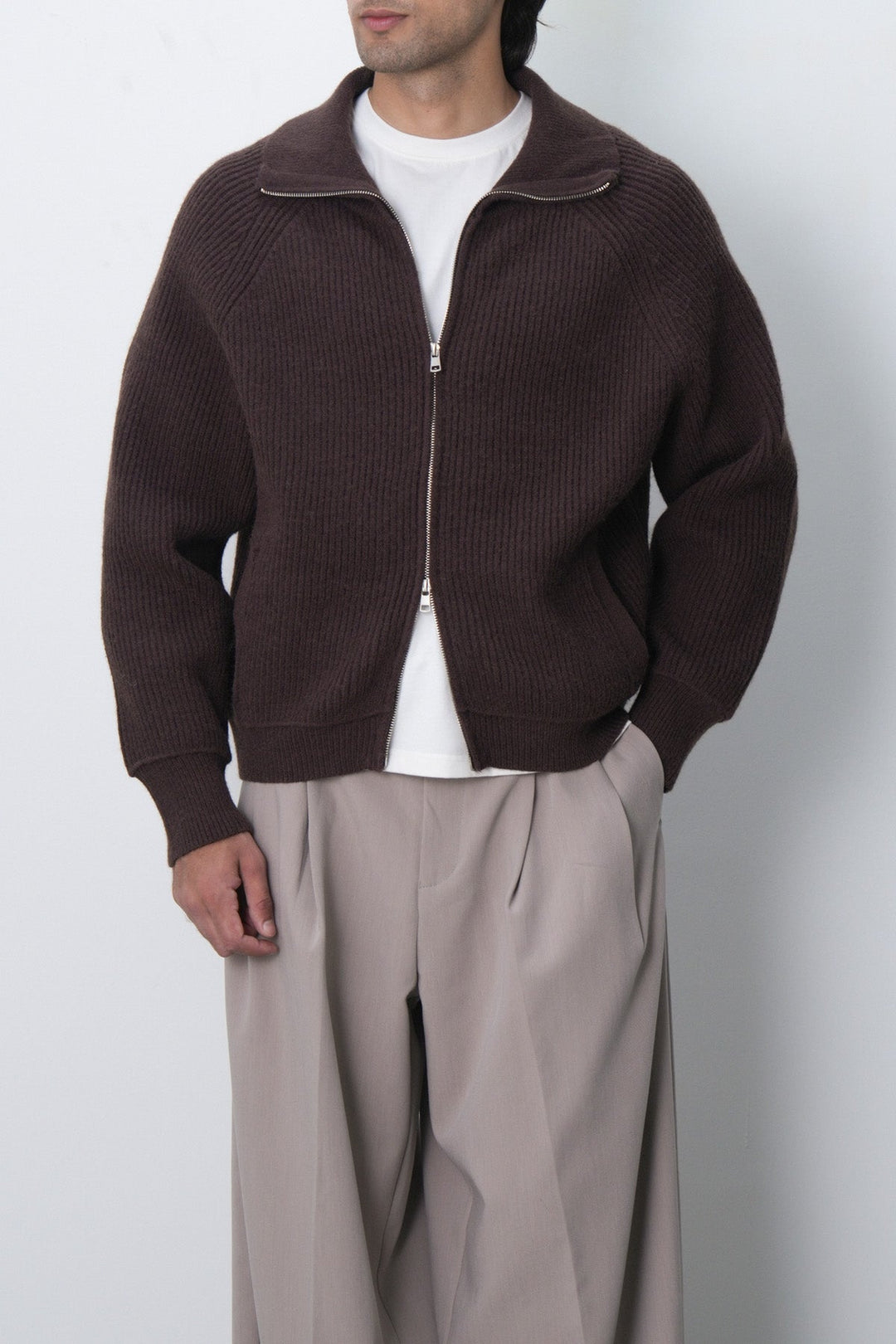 RIBBED ZIPPER CARDIGAN