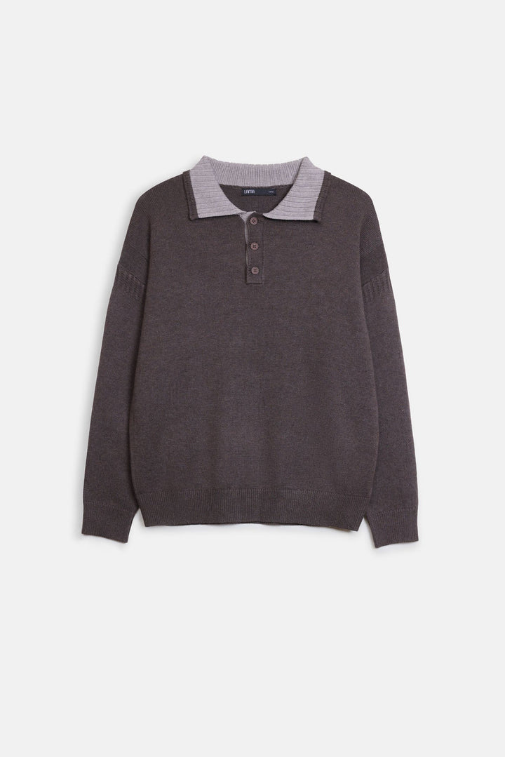 RELAXED KNIT POLO SWEATER