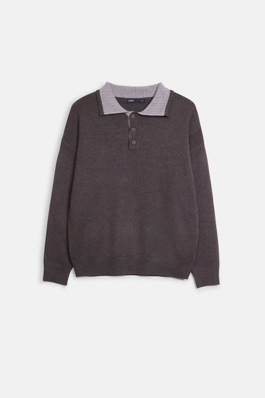 RELAXED KNIT POLO SWEATER