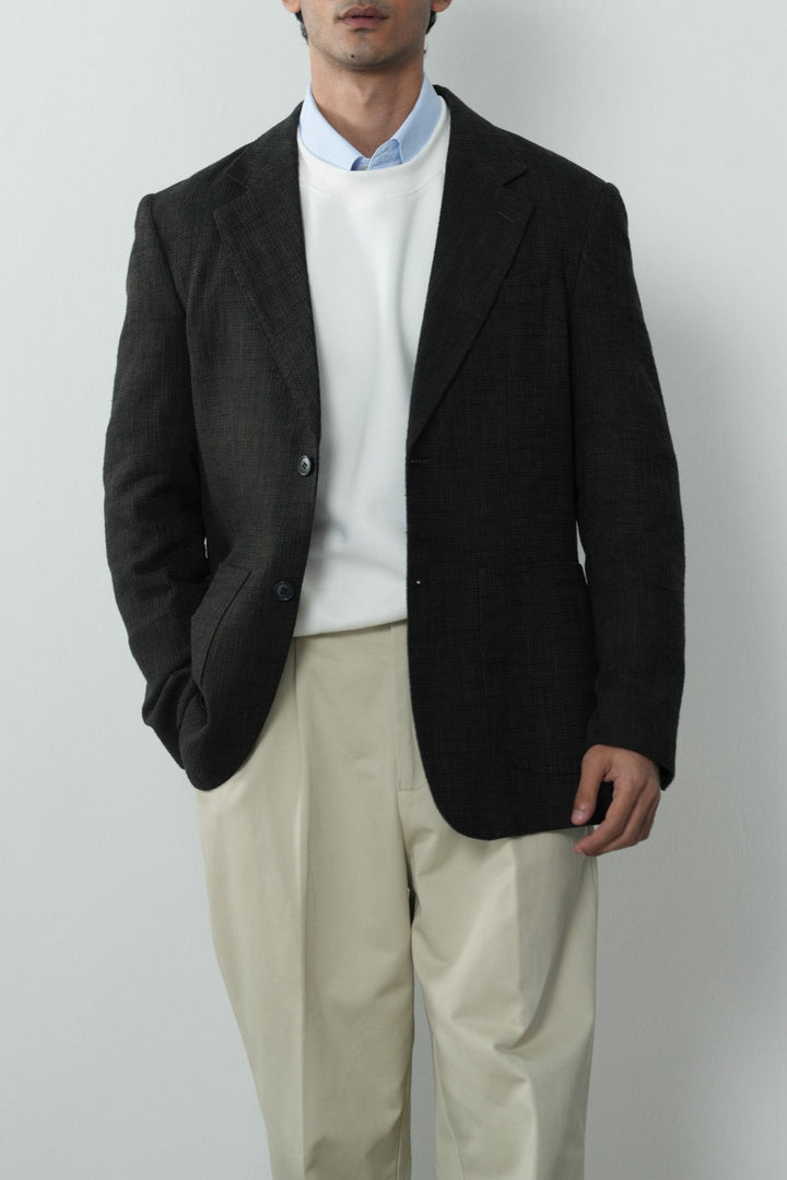 TEXTURED UNLINED LINEN BLAZER