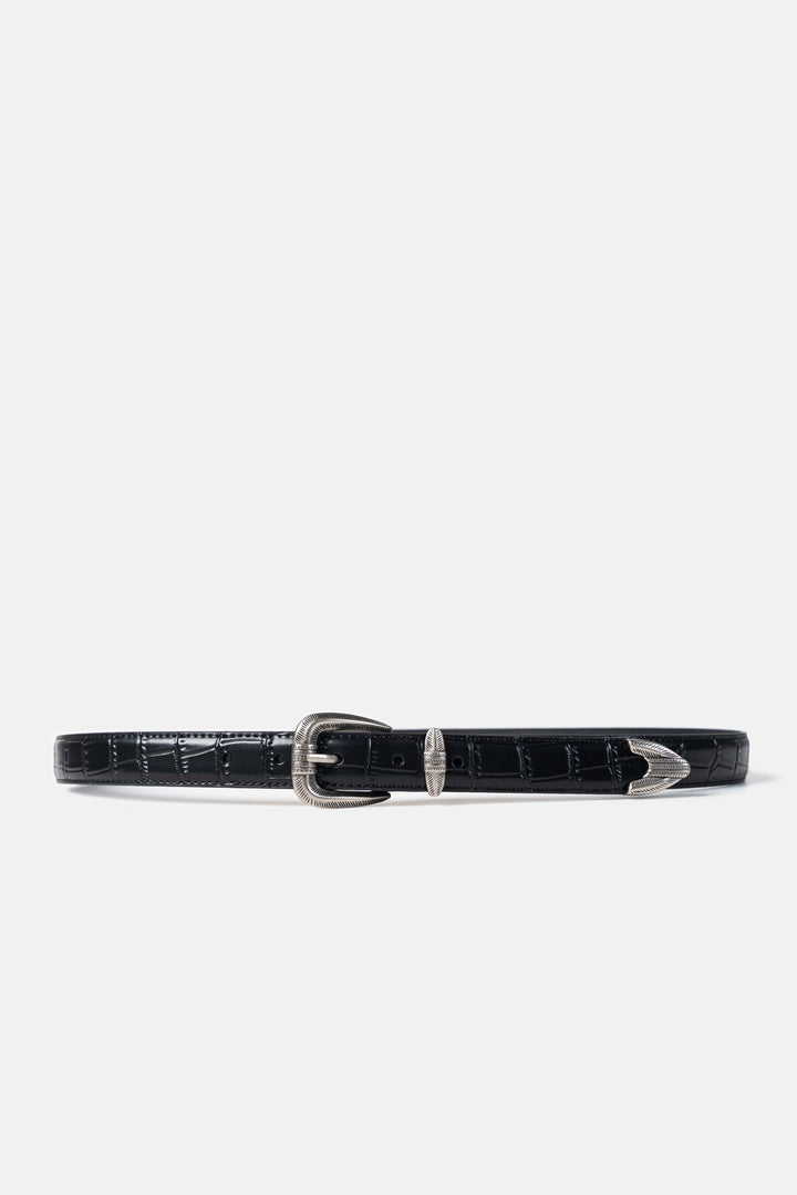 Croc-Embossed Leather Belt