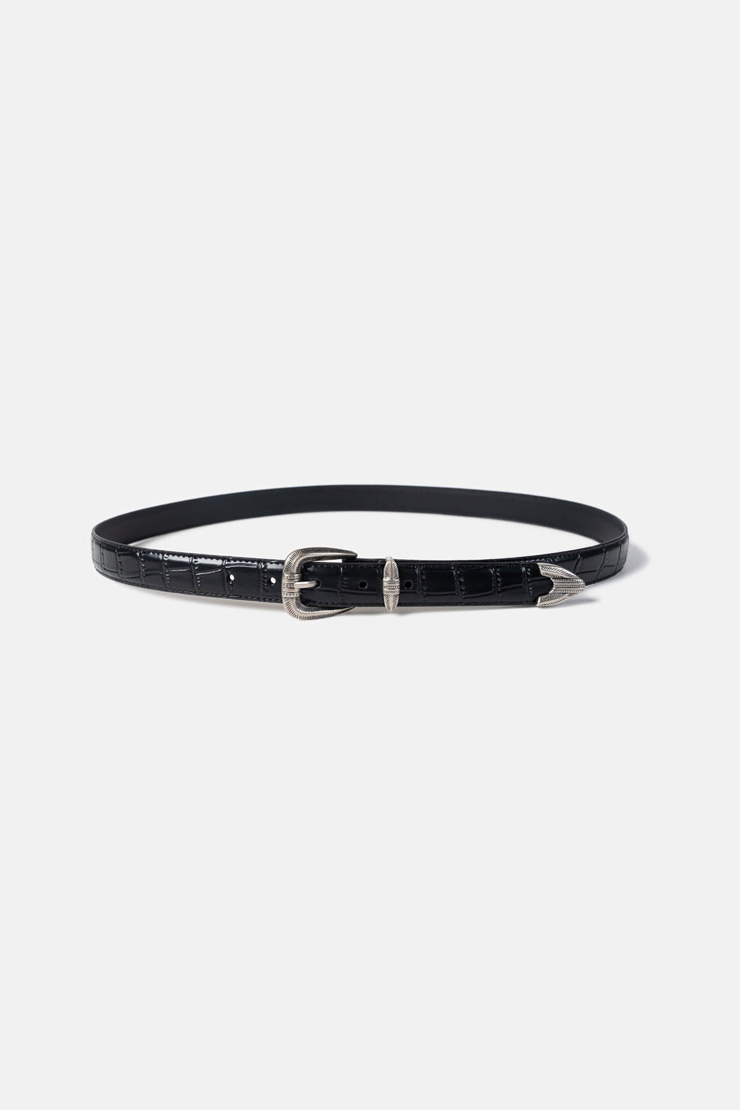 Croc-Embossed Leather Belt