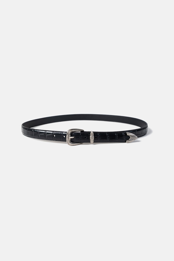 Croc-Embossed Leather Belt