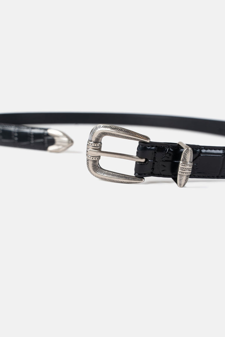 Croc-Embossed Leather Belt