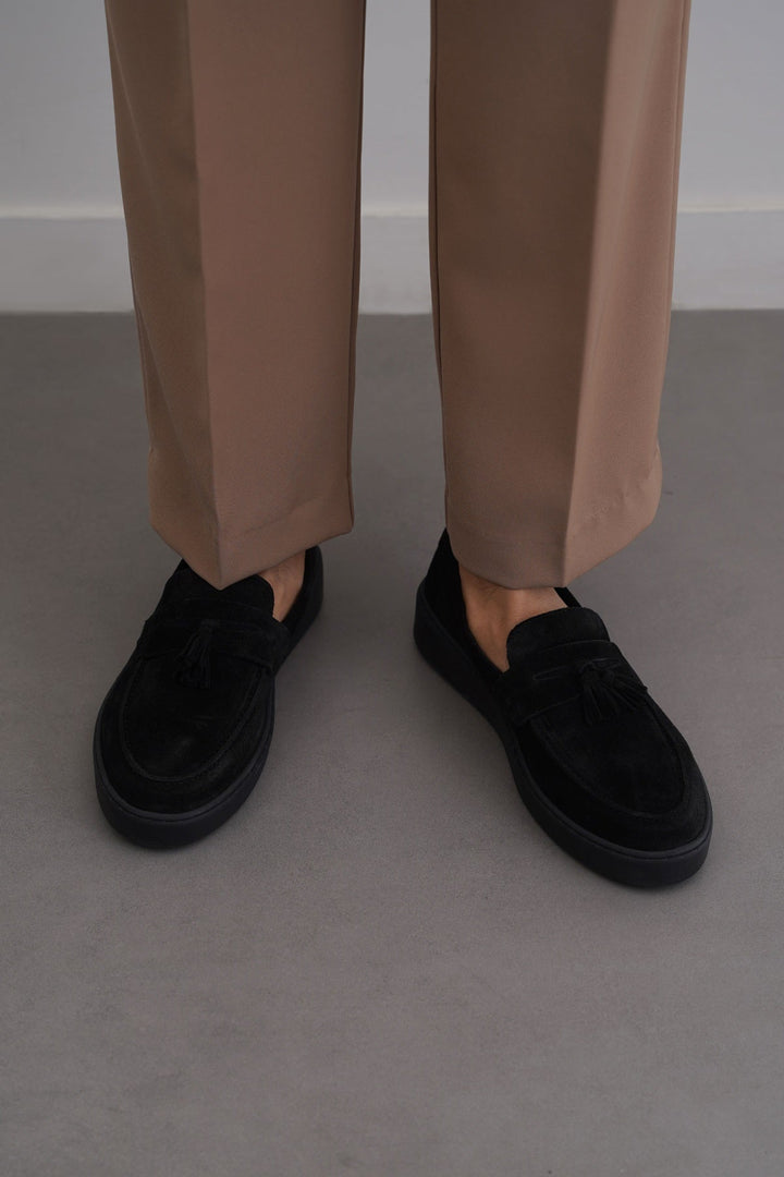 BLACK SUEDE LEATHER TASSEL LOAFERS