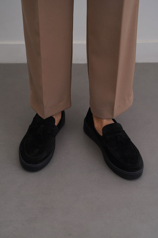 BLACK SUEDE LEATHER TASSEL LOAFERS