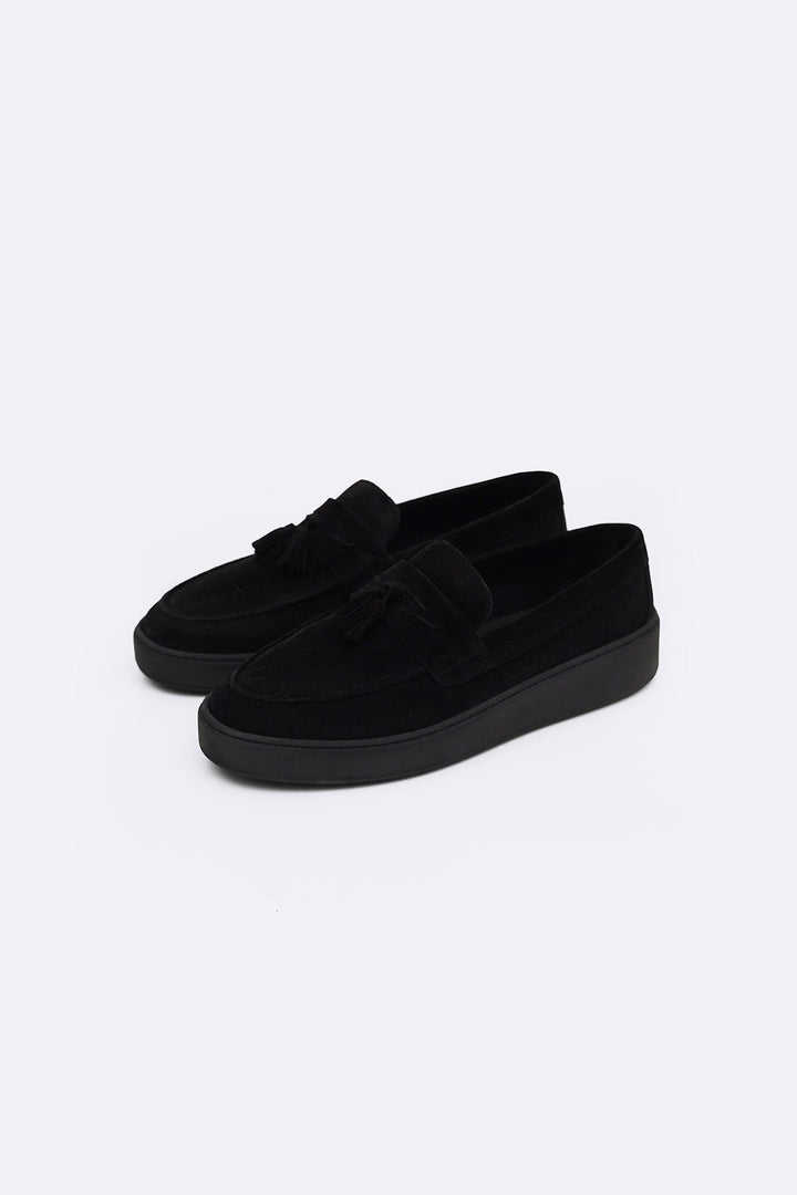 BLACK SUEDE LEATHER TASSEL LOAFERS
