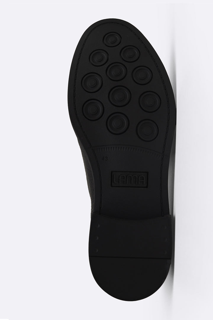 BLACK GRAINED LEATHER TASSEL LOAFERS