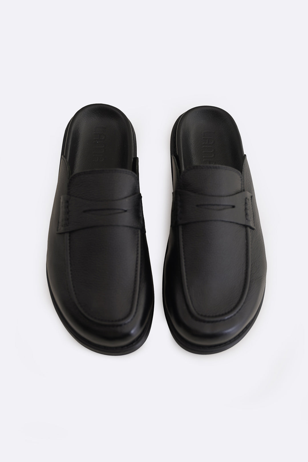 BLACK GRAIN LEATHER MULES