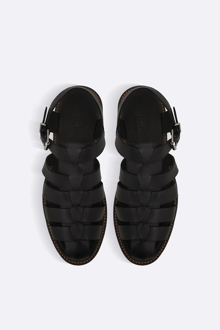 BLACK CLASSIC FISHERMAN LEATHER SANDALS