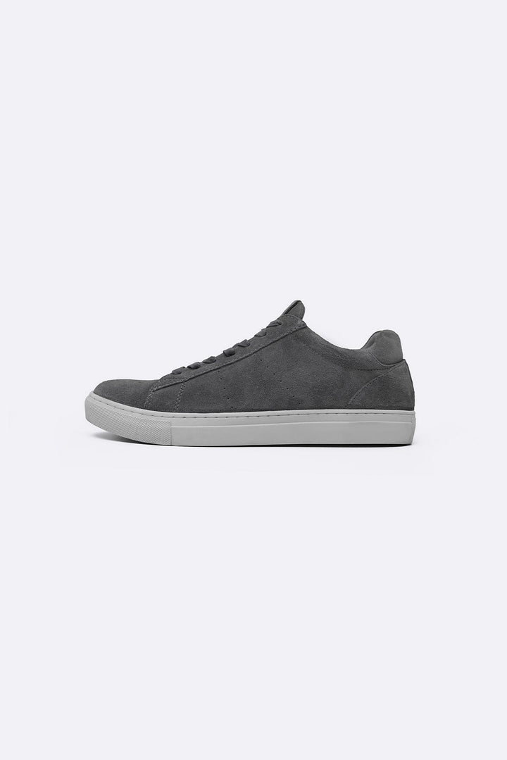 GREY LACE-UP LEATHER SNEAKERS
