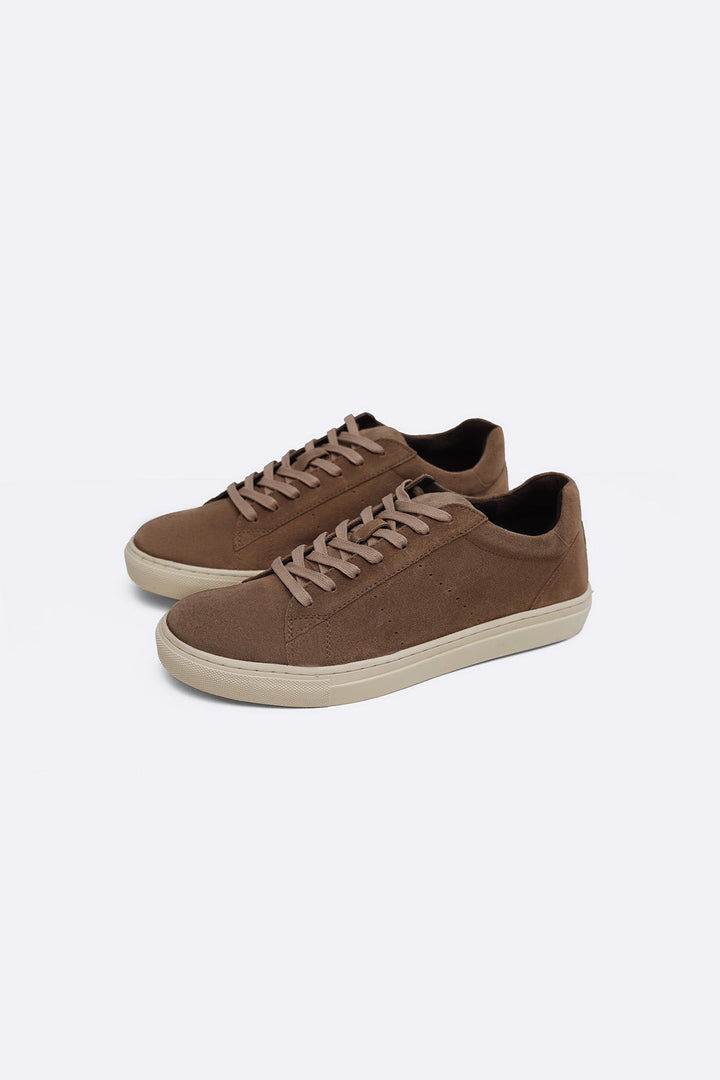 TAUPE LACE-UP LEATHER SNEAKERS
