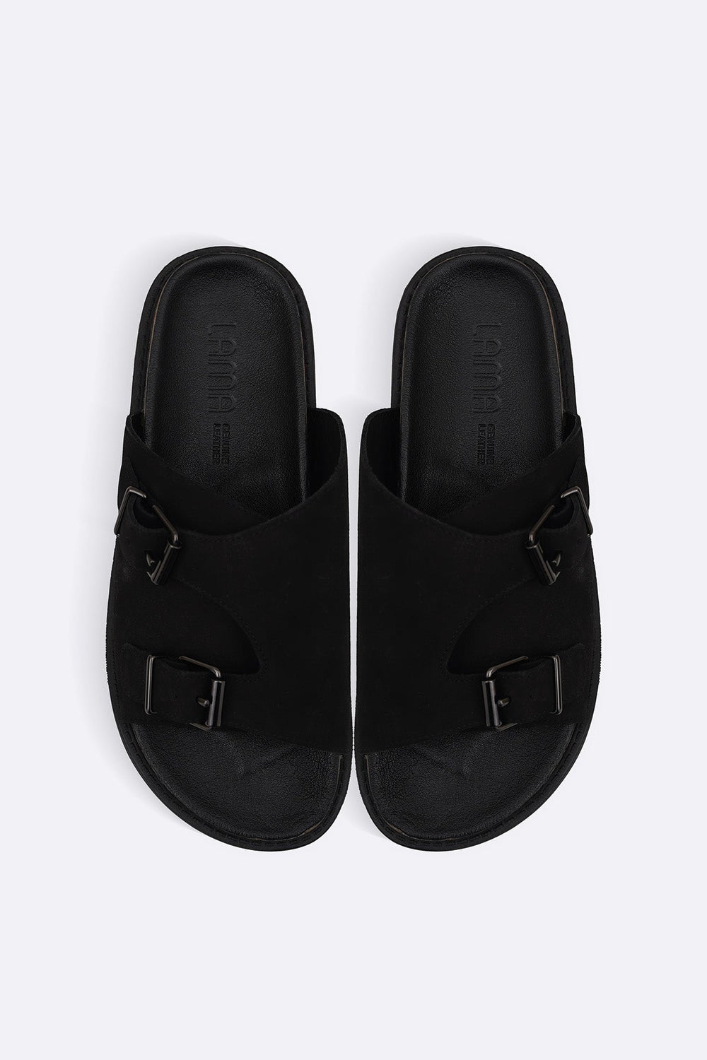 BLACK VANTA LEATHER SLIDES
