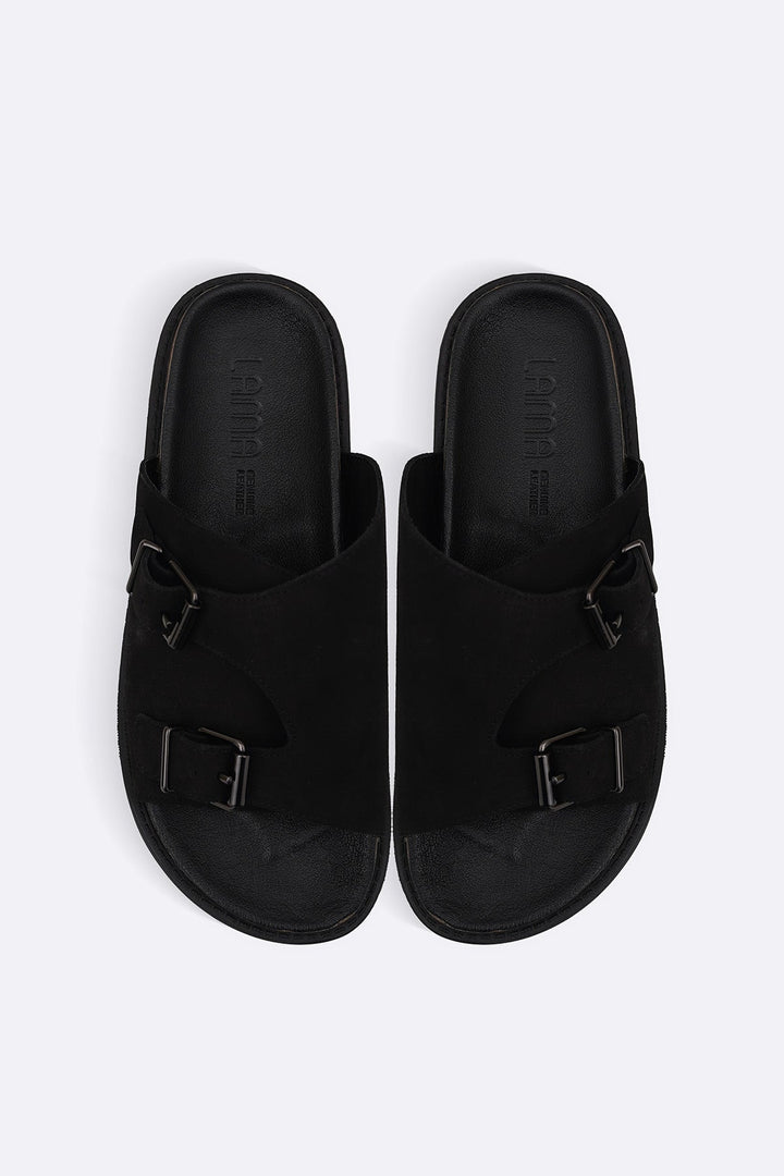 BLACK VANTA LEATHER SLIDES