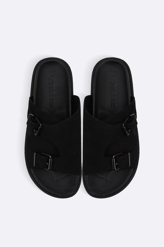 BLACK VANTA LEATHER SLIDES