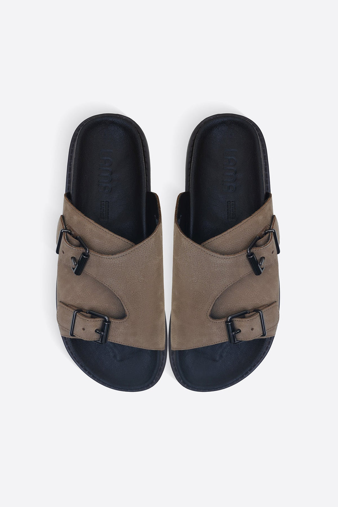 TAUPE VANTA LEATHER SLIDES