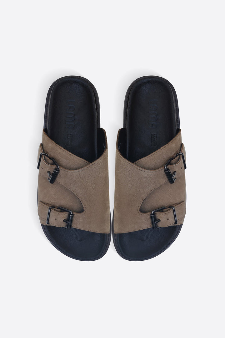 TAUPE VANTA LEATHER SLIDES