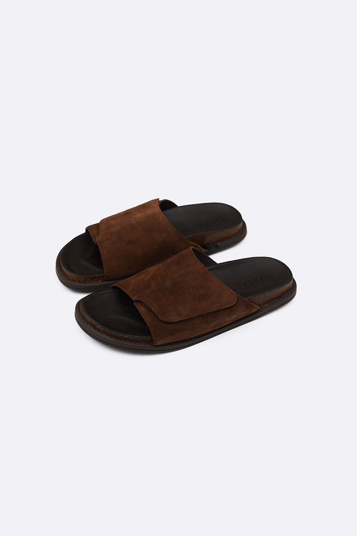 BROWN MONO SUEDE SLIDES