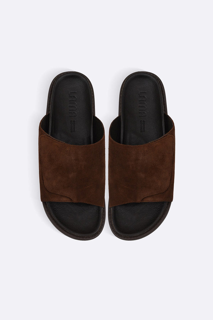 BROWN MONO SUEDE SLIDES