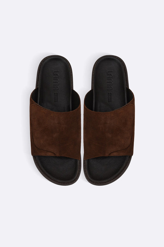BROWN MONO SUEDE SLIDES